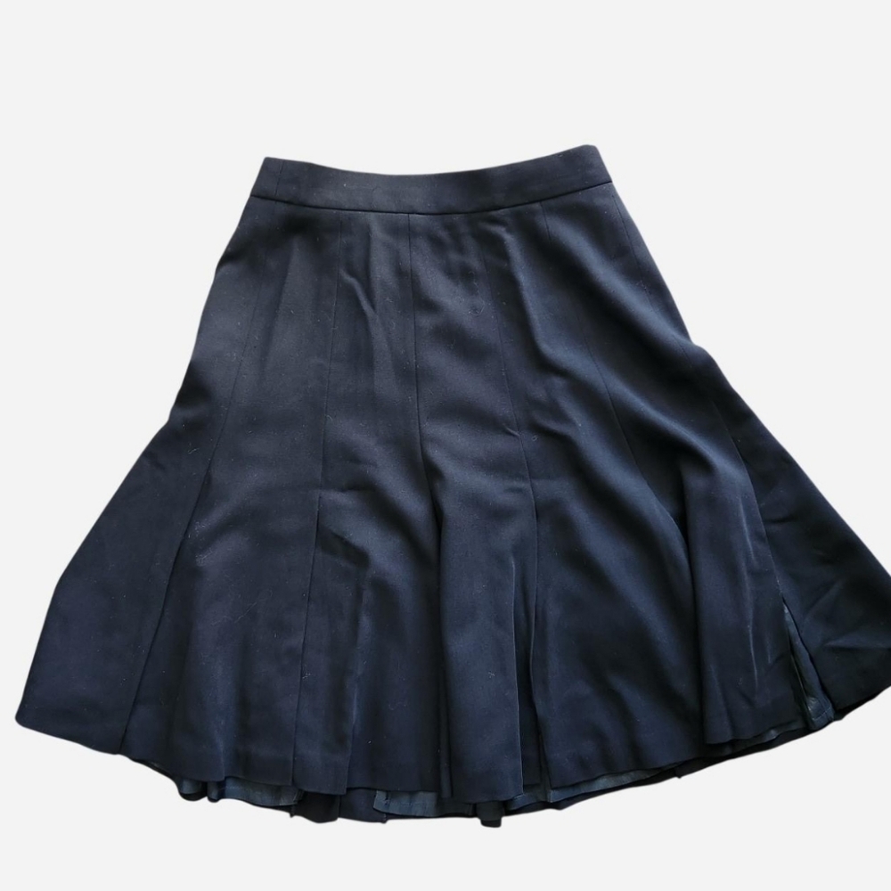Escada for Saks Fifth Avenue Black Pleated Wool A-Line Skirt
